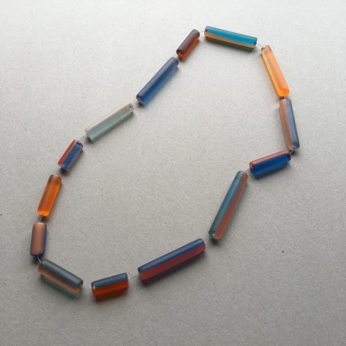 Resin Necklace two colour orange blue rods no catch