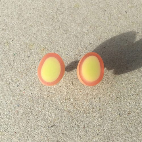 Studs tiny ovals lemon yellow pink line
